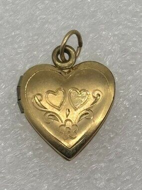 Vintage Gold Filled Heart Locket Hinged Etched for Photos Keepsakes Snap Closure